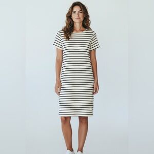 J. Crew Short Sleeve Nautical Stripe Shirt Dress Beige Size Medium